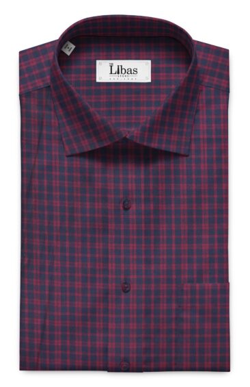 Soktas Men's Blue & Red 100% Giza Cotton Burberry Check Twill Weave Shirt Fabric (1.60 M)