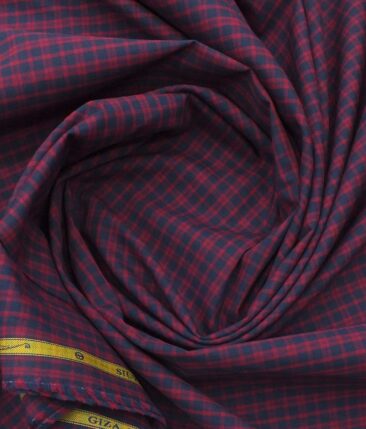 Soktas Men's Blue & Red 100% Giza Cotton Burberry Check Twill Weave Shirt Fabric (1.60 M)