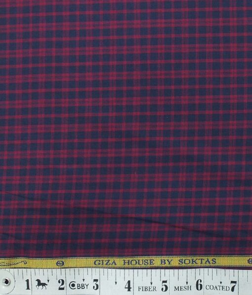 Soktas Men's Blue & Red 100% Giza Cotton Burberry Check Twill Weave Shirt Fabric (1.60 M)