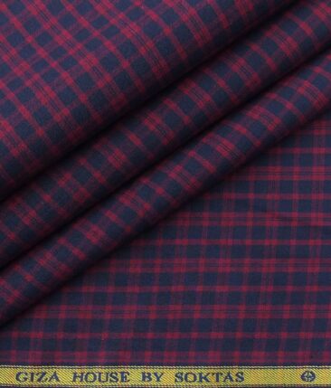 Soktas Men's Blue & Red 100% Giza Cotton Burberry Check Twill Weave Shirt Fabric (1.60 M)