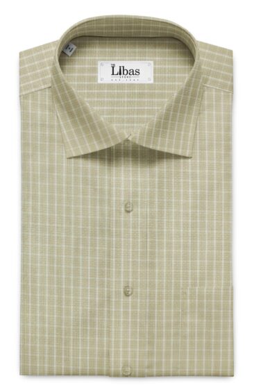 Soktas Men's Beige 100% Giza Cotton White Checks Shirt Fabric (1.60 M)