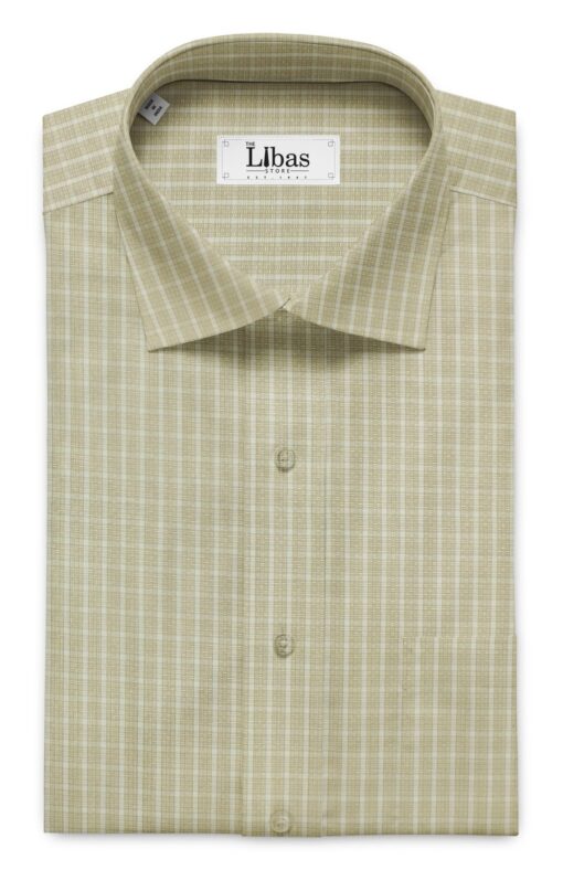 Soktas Men's Beige 100% Giza Cotton White Checks Shirt Fabric (1.60 M)