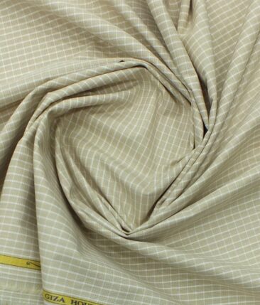 Soktas Men's Beige 100% Giza Cotton White Checks Shirt Fabric (1.60 M)