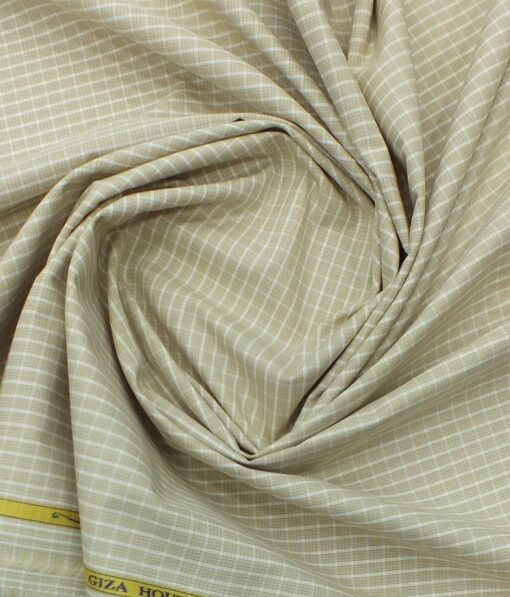 Soktas Men's Beige 100% Giza Cotton White Checks Shirt Fabric (1.60 M)
