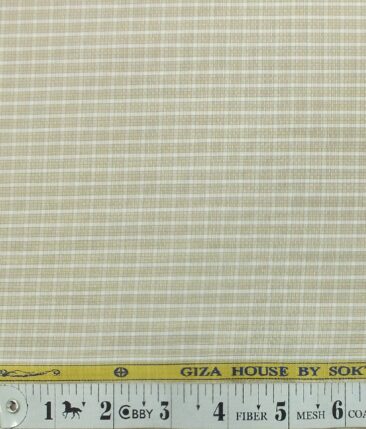 Soktas Men's Beige 100% Giza Cotton White Checks Shirt Fabric (1.60 M)
