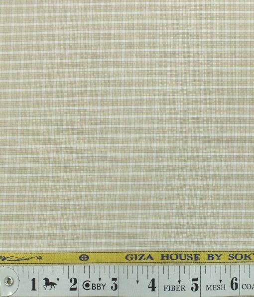Soktas Men's Beige 100% Giza Cotton White Checks Shirt Fabric (1.60 M)