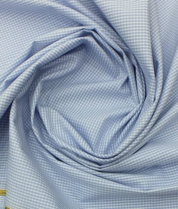 Soktas Men's White 100% Giza Cotton Blue Checks Shirt Fabric (1.60 M)