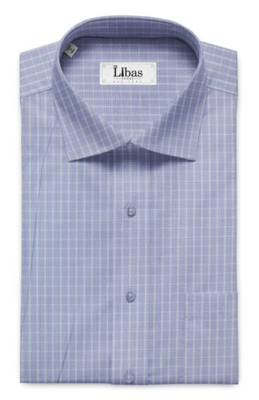 Soktas Men's Skyblue 100% Giza Cotton White Checks Shirt Fabric (1.60 M)