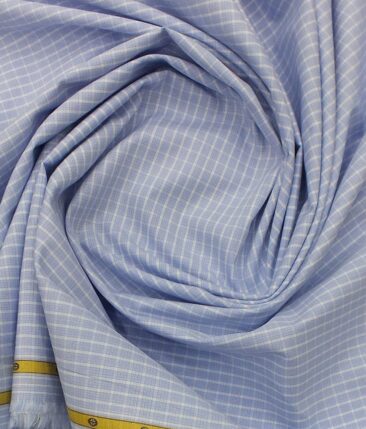Soktas Men's Skyblue 100% Giza Cotton White Checks Shirt Fabric (1.60 M)