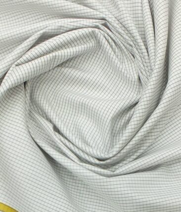 Soktas Men's White 100% Giza Cotton Grey Checks Shirt Fabric (1.60 M)