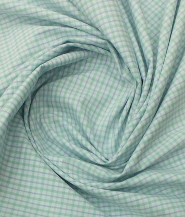 Soktas Men's White 100% Giza Cotton Green & Blue Checks Shirt Fabric (1.60 M)