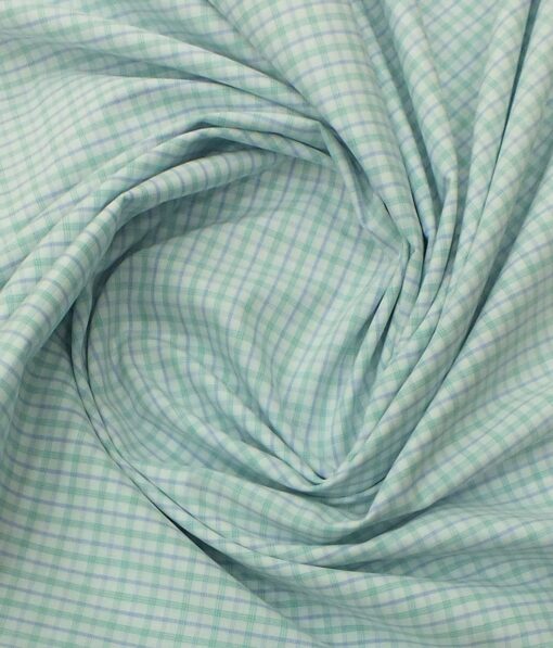 Soktas Men's White 100% Giza Cotton Green & Blue Checks Shirt Fabric (1.60 M)