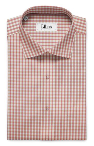 Soktas Men's White 100% Giza Cotton Pink Checks Shirt Fabric (1.60 M)