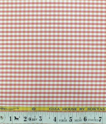Soktas Men's White 100% Giza Cotton Pink Checks Shirt Fabric (1.60 M)