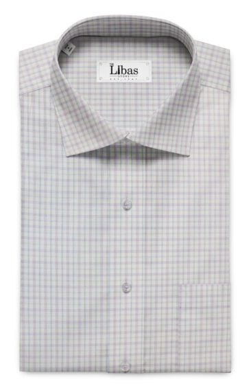 Soktas Men's White 100% Giza Cotton Purple & Blue Checks Shirt Fabric (1.60 M)