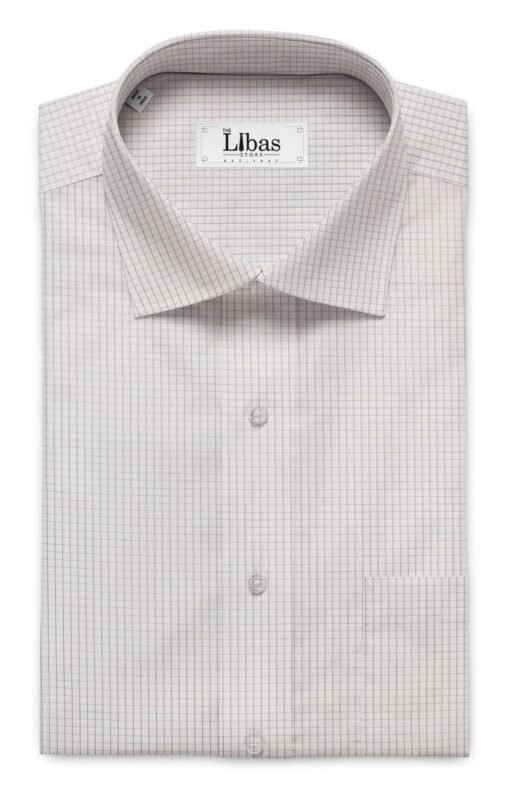 Soktas Men's White 100% Giza Cotton Purple Checks Shirt Fabric (1.60 M)