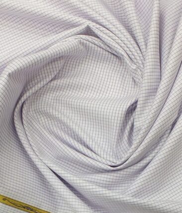 Soktas Men's White 100% Giza Cotton Purple Checks Shirt Fabric (1.60 M)