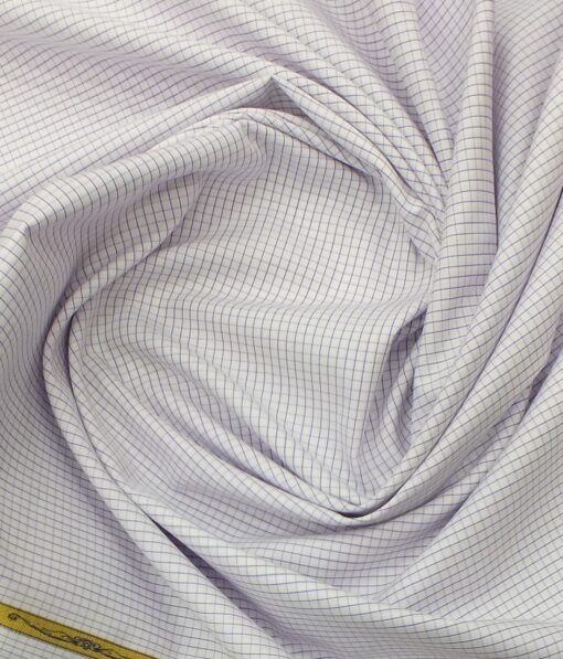 Soktas Men's White 100% Giza Cotton Purple Checks Shirt Fabric (1.60 M)