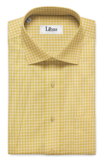 Soktas Men's White 100% Giza Cotton Yellow Checks Shirt Fabric (1.60 M)