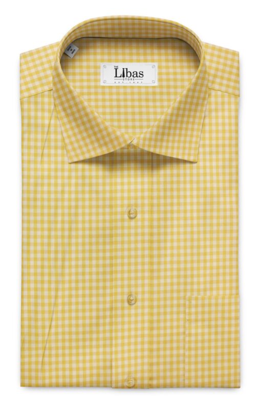 Soktas Men's White 100% Giza Cotton Yellow Checks Shirt Fabric (1.60 M)