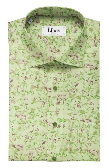 Solino Men's Light Yellow 100% Super Fine Premium Cotton Green & Purple Floral Print Shirt Fabric (1.60 M)