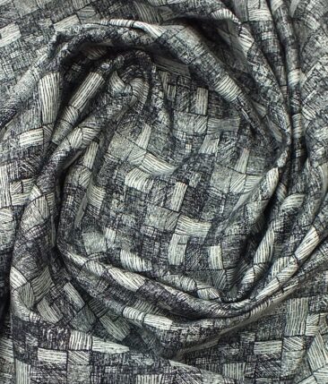 Solino Men's White 100% Super Fine Premium Cotton Black Print Shirt Fabric (1.60 M)