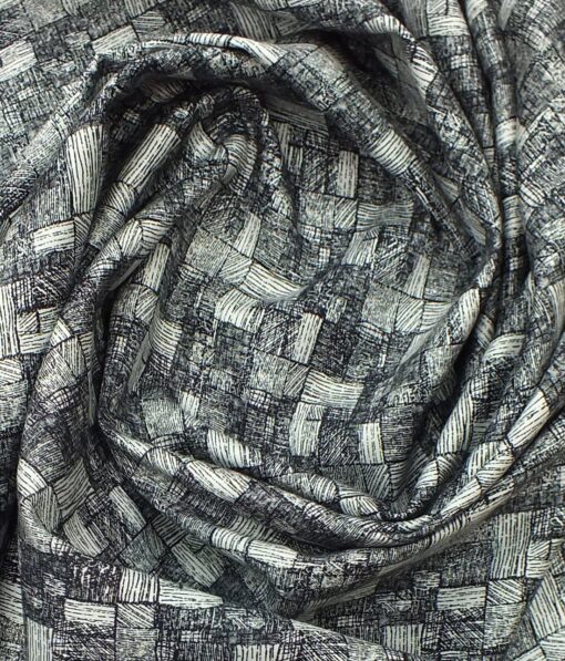 Solino Men's White 100% Super Fine Premium Cotton Black Print Shirt Fabric (1.60 M)
