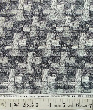 Solino Men's White 100% Super Fine Premium Cotton Black Print Shirt Fabric (1.60 M)
