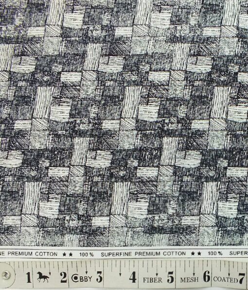 Solino Men's White 100% Super Fine Premium Cotton Black Print Shirt Fabric (1.60 M)
