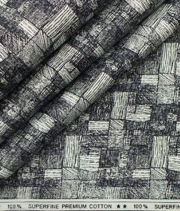 Solino Men's White 100% Super Fine Premium Cotton Black Print Shirt Fabric (1.60 M)
