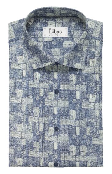 Solino Men's White 100% Super Fine Premium Cotton Royal Blue Print Shirt Fabric (1.60 M)