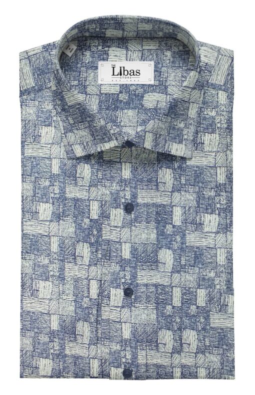 Solino Men's White 100% Super Fine Premium Cotton Royal Blue Print Shirt Fabric (1.60 M)