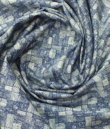 Solino Men's White 100% Super Fine Premium Cotton Royal Blue Print Shirt Fabric (1.60 M)