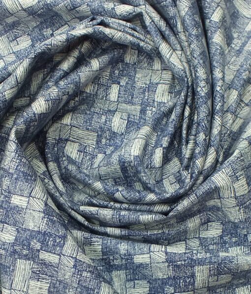Solino Men's White 100% Super Fine Premium Cotton Royal Blue Print Shirt Fabric (1.60 M)