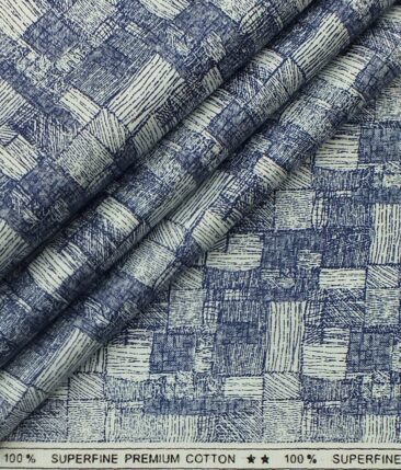 Solino Men's White 100% Super Fine Premium Cotton Royal Blue Print Shirt Fabric (1.60 M)