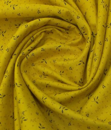 Solino Men's Medallion Yellow 50% Cotton + 50% Linen Brown Floral Print Shirt Fabric (1.60 M)