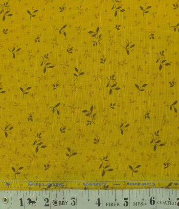 Solino Men's Medallion Yellow 50% Cotton + 50% Linen Brown Floral Print Shirt Fabric (1.60 M)