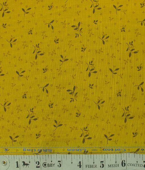 Solino Men's Medallion Yellow 50% Cotton + 50% Linen Brown Floral Print Shirt Fabric (1.60 M)