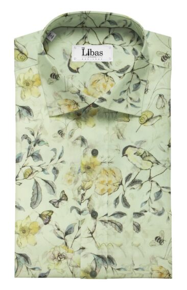 Solino Men's Light Yellow 100% Premium Cotton Digital Floral Print Shirt Fabric (1.60 M)