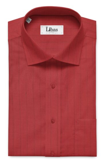 Solino Ruby Red 100% Pure Linen 60 LEA Black Stripes Shirt Fabric (1.60 M)