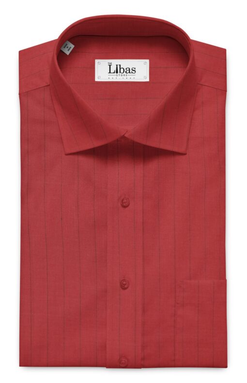 Solino Ruby Red 100% Pure Linen 60 LEA Black Stripes Shirt Fabric (1.60 M)