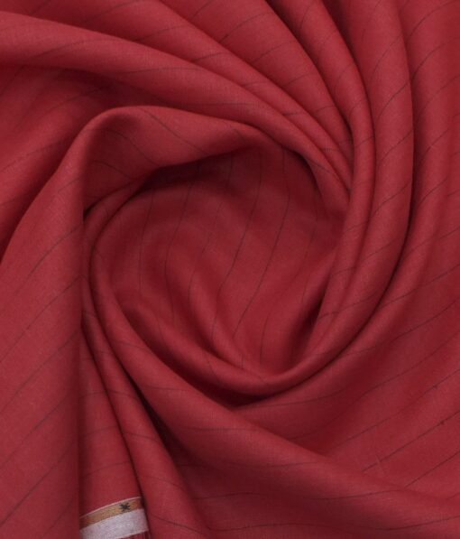 Solino Ruby Red 100% Pure Linen 60 LEA Black Stripes Shirt Fabric (1.60 M)