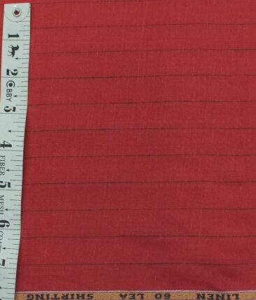 Solino Ruby Red 100% Pure Linen 60 LEA Black Stripes Shirt Fabric (1.60 M)