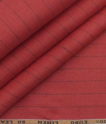 Solino Ruby Red 100% Pure Linen 60 LEA Black Stripes Shirt Fabric (1.60 M)