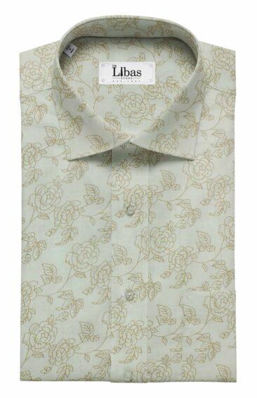 Linen Club Off White  100% Pure Linen 60 LEA Brown Floral Print Shirt Fabric (1.60 M)