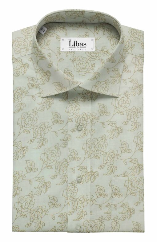 Linen Club Off White  100% Pure Linen 60 LEA Brown Floral Print Shirt Fabric (1.60 M)