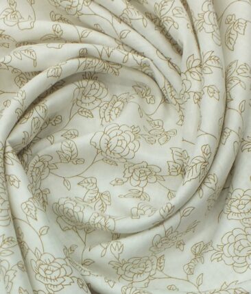 Linen Club Off White  100% Pure Linen 60 LEA Brown Floral Print Shirt Fabric (1.60 M)