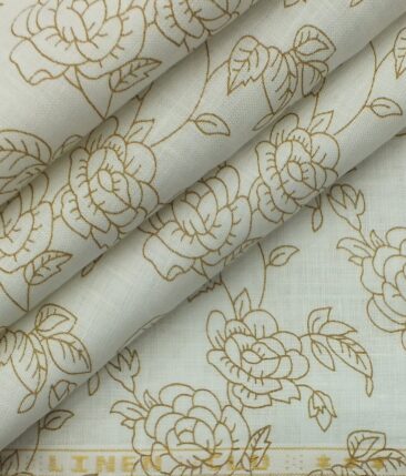Linen Club Off White  100% Pure Linen 60 LEA Brown Floral Print Shirt Fabric (1.60 M)
