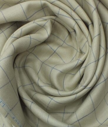 Linen Club Beige 100% Pure Linen Blue Check Trouser Fabric (1.30 M)