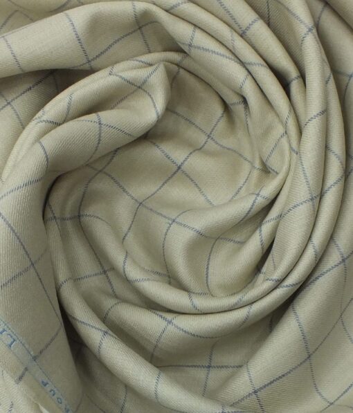 Linen Club Beige 100% Pure Linen Blue Check Trouser Fabric (1.30 M)